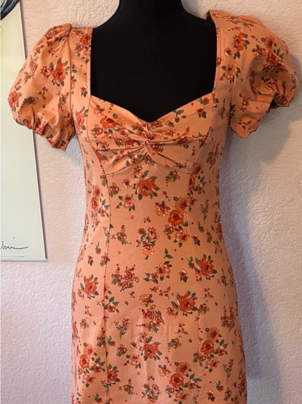 Trixxi Pink Floral Print Dress with Green Accents